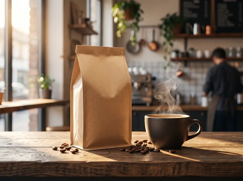 Pacote do blend de inverno do Café Moenda ao lado de uma xícara